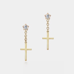 Boucles d'oreilles de mariage croix fine PERIMADE • Boucles d'oreilles pendantes croix en or • Bijoux d'amitié en argent sterling • Cadeau tendance pour meilleur ami