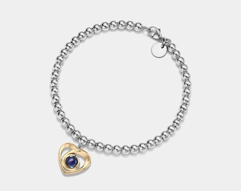 PERIMADE Bracelet de projection de photo de coeur • Bracelet de perles d'image personnalisé • Bijoux souvenir en argent sterling • Cadeau de meilleur ami à la mode