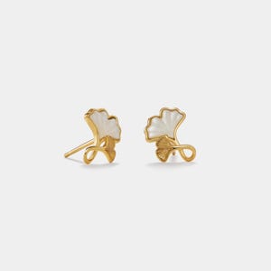 PERIMADE Mother Of Pearl Ginkgo Earrings • Small Ginkgo Leaf Stud Earrings • Sterling Silver Friendship Jewelry • Trendy Best Friend Gift