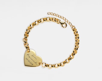 PERIMADE Custom Fingerprint Heart Bracelet • Personalized Handwriting Engrave Bracelet • Sterling Silver Keepsake Jewelry • Best Friend Gift