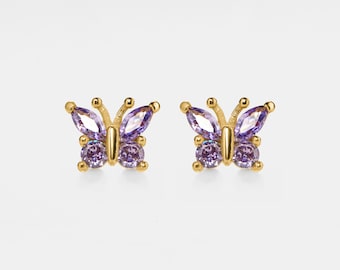 PERIMADE Boucles d'oreilles papillon en améthyste • Boucles d'oreilles papillon en cristal violet • Bijoux d'amitié en argent sterling • Cadeau meilleur ami