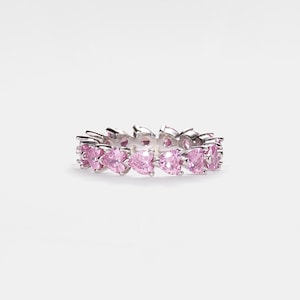 PERIMADE Rosa Herz Eternity Ring • Pave Rosa Herz Ehering • Sterling Silber Freundschaftsschmuck • Trendy Best Friend Geschenk