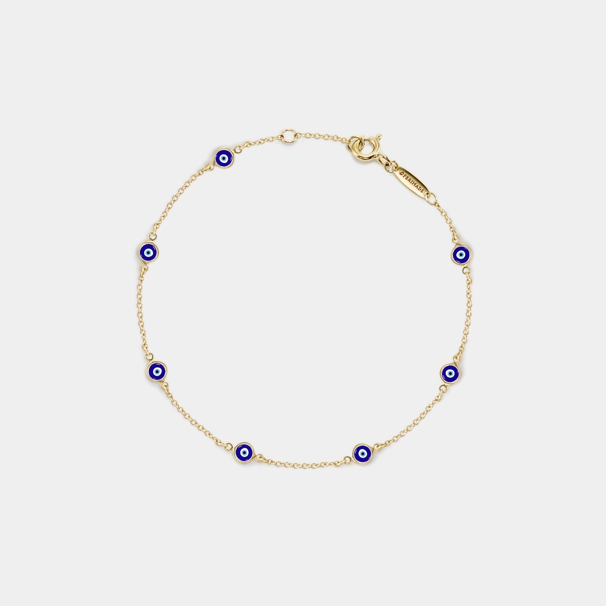 PERIMADE Turkish Evil Eye Charm Bracelet • Nazar Blue Eye Stacking Bracelet • Sterling Silver Friendship Jewelry • Trendy Best Friend Gift