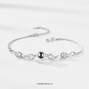 PERIMADE Silver Flower Projection Bracelet • Personalized Photo Inside Bangles • Custom Memorial Picture Jewelry • Trendy Best Friend Gift