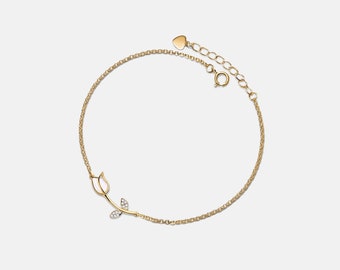 PERIMADE Opal Tulip Flower Anklet • Dainty Gold Tulip Ankle Bracelet • Sterling Silver Friendship Jewelry • Trendy Best Friend Gift