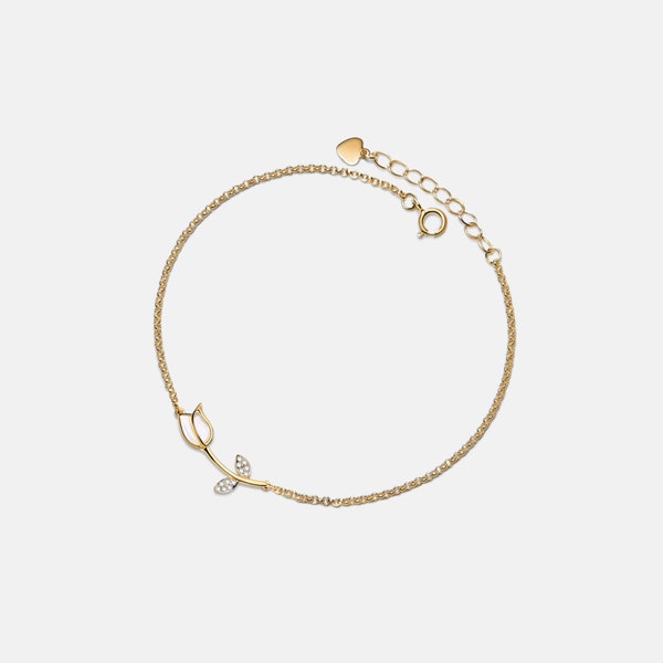 PERIMADE Opal Tulip Flower Anklet • Dainty Gold Tulip Ankle Bracelet • Sterling Silver Friendship Jewelry • Trendy Best Friend Gift