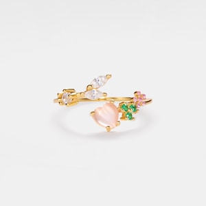 PERIMADE Rosa Herz Blume Blatt Ring • Zierlicher Gold Stapelbypass-Ring • Sterling Silber Freundschaftsschmuck • Trendy Best Friend Geschenk