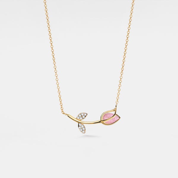 PERIMADE Tulip Flower Necklace • Rose Quartz Crystal Pendant • Sterling Silver Floral Jewelry • Birthday Gift