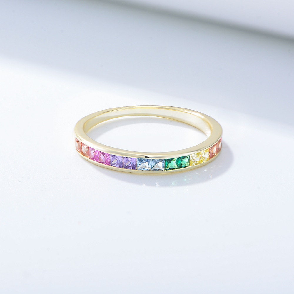 PERIMADE Rainbow LGBTQ Pride Ring Sterling Silver Stackable - Etsy