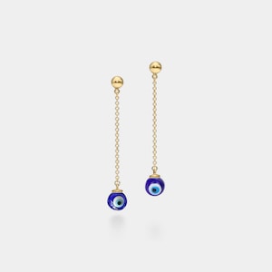 PERIMADE Pendientes colgantes de cristal contra el mal de ojo • Pendientes con punta de bola de ojo azul turco • Joyería de amistad de plata de ley • Regalo moderno para mejor amigo