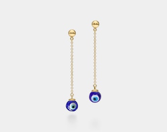 PERIMADE Glass Evil Eye Drop Earrings • Turkish Blue Eye Ball End Earrings • Sterling Silver Friendship Jewelry • Trendy Best Friend Gift