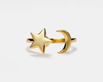 PERIMADE Fidget Spinner Ring • Moon Star Spinning Ring • Sterling Silver Celestial Jewelry • Birthday Gift