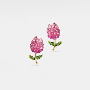 PERIMADE Kristall Tulpen Ohrstecker • Pink Tulip Flower Statement Ohrringe • Sterling Silber Freundschaftsschmuck • Trendy Best Friend Gift