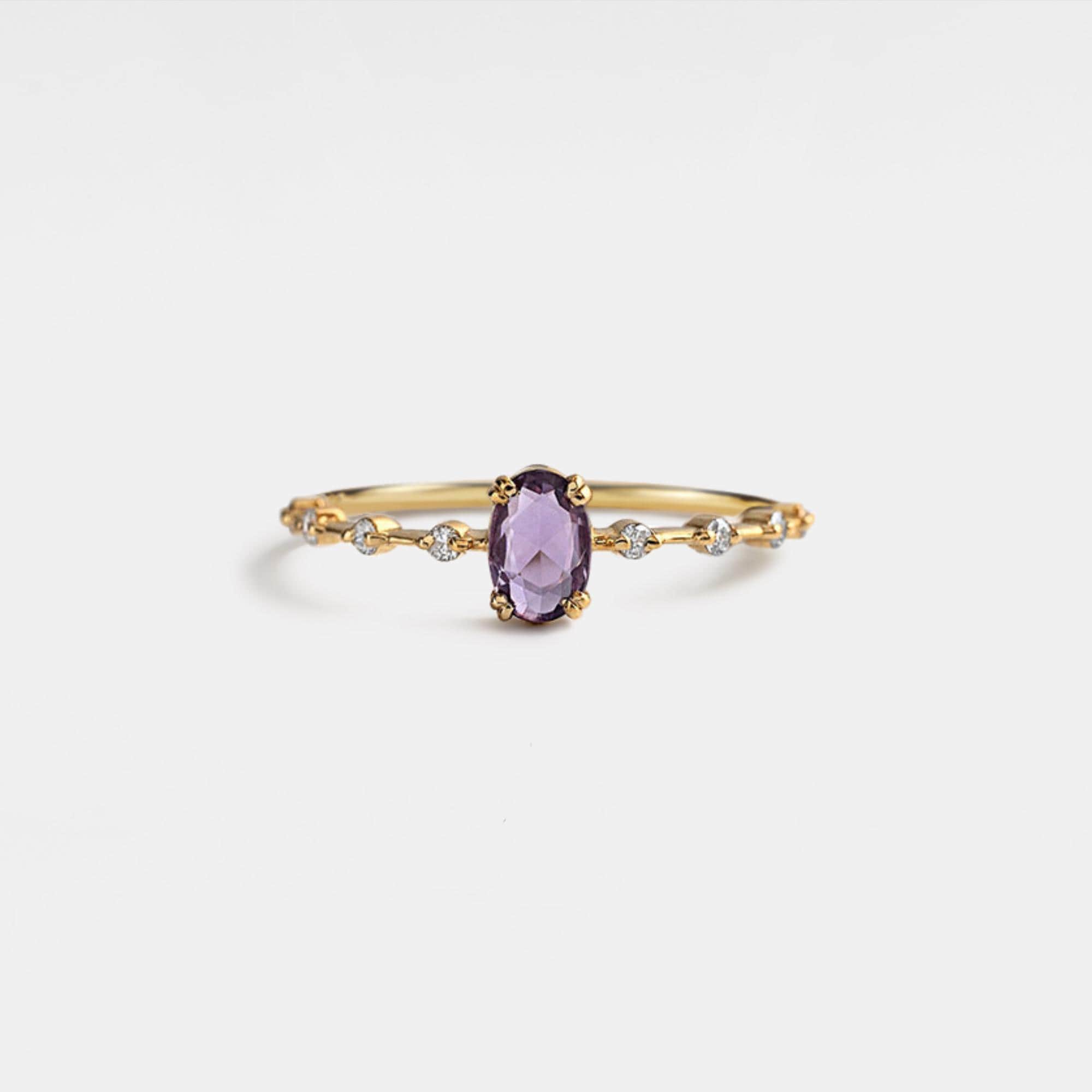 PERIMADE Oval Cut Natural Amethyst Ring • Dainty Purple Crystal Stacking Ring • Sterling Silver Friendship Jewelry • Trendy Best Friend Gift