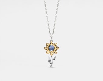 PERIMADE Ciondolo per proiezione di foto con girasole • Immagine personalizzata all'interno della collana con fiori • Gioielli dell'amicizia in argento sterling • Regalo per il migliore amico