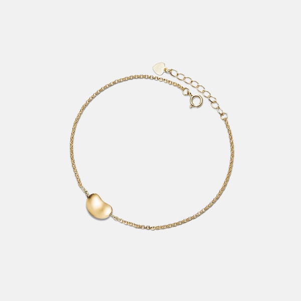 PERIMADE Gold Bean Charm Bracelet • Dainty Bean Stacking Bracelet • Sterling Silver Friendship Jewelry • Trendy Best Friend Gift