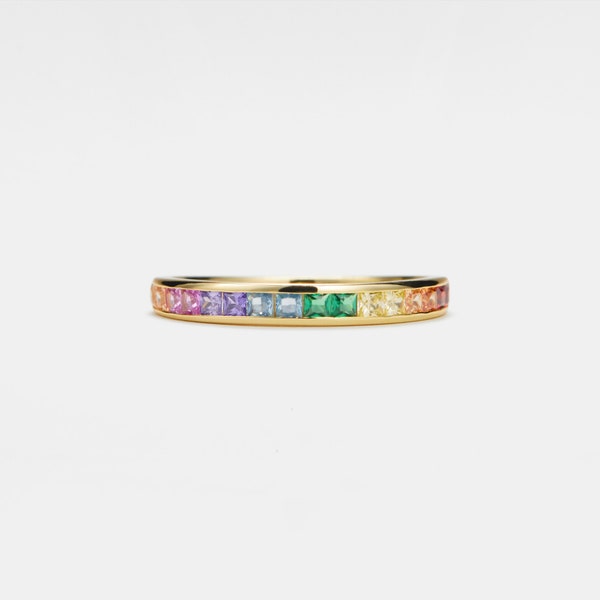 PERIMADE Rainbow LGBTQ Pride Ring • Sterling Silver Stackable Band • Gold Bridesmaid Wedding Ring • Trendy LGBT Best Friend Gift
