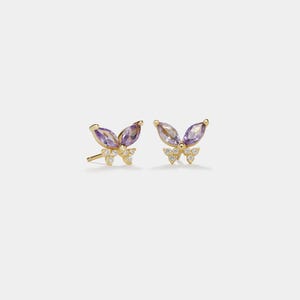 PERIMADE Purple Butterfly Stud Earrings • Amethyst Crystal Butterfly Earrings • Sterling Silver Friendship Jewelry • Trendy Best Friend Gift
