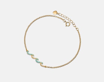 PERIMADE Bracciale con ciondolo a forma di onda dell'oceano • Delicato braccialetto a forma di onda del mare in oro • Gioielli dell'amicizia in argento sterling • Regalo trendy per il migliore amico