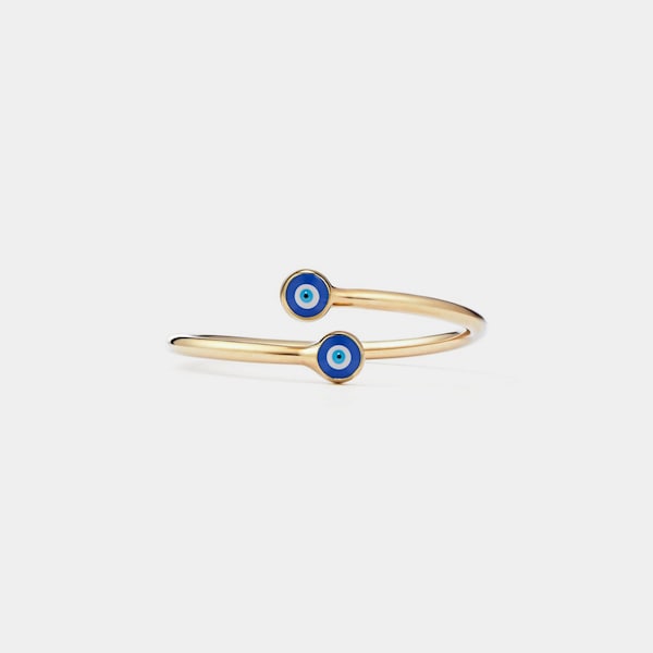 PERIMADE Evil Eye Nazar Bypass Ring • Turkish Blue Eye Stacking Ring • Sterling Silver Friendship Jewelry • Trendy Best Friend Gift