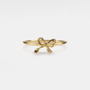 PERIMADE Dainty Bow Tie Band Ring • Gold Bowknot Thin Stacking Ring • Sterling Silver Friendship Jewelry • Trendy Best Friend Gift