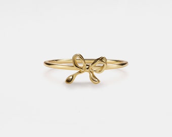 PERIMADE Dainty Bow Tie Band Ring • Gold Bowknot Thin Stacking Ring • Sterling Silver Friendship Jewelry • Trendy Best Friend Gift