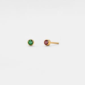 PERIMADE Custom Birthstone Stud Earrings • Tiny Gold Birthstone Stud Earrings • Sterling Silver Friendship Jewelry • Trendy Best Friend Gift