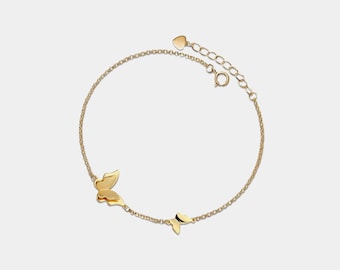 PERIMADE Double Butterfly Charm Anklet • Dainty Gold Butterfly Ankle Bracelet • Sterling Silver Friendship Jewelry • Trendy Best Friend Gift