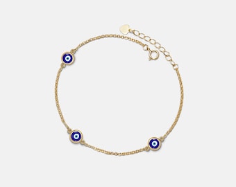 PERIMADE Turkish Evil Eye Anklet • Nazar Blue Eye Ankle Bracelet • Sterling Silver Friendship Jewelry • Trendy Best Friend Gift