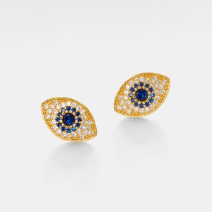 PERIMADE Turkish Evil Eye Stud Earrings • Nazar Blue Stone Eye Stud Earrings • Sterling Silver Friendship Jewelry • Best Friend Wedding Gift