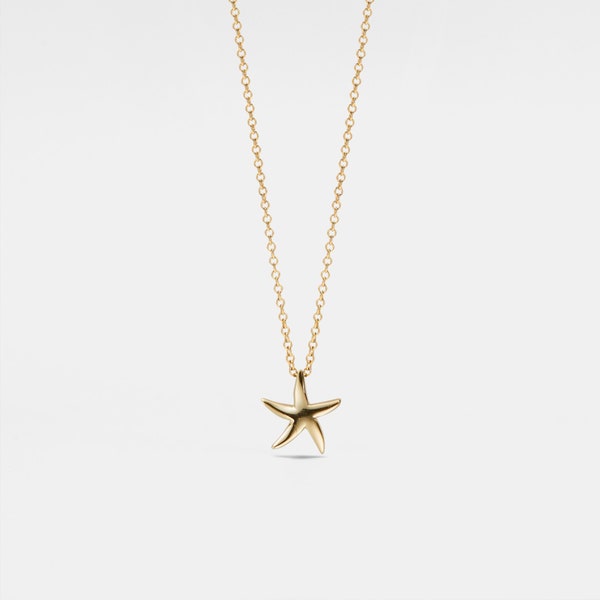 Colgante con dije de estrella de mar delicado de PERIMADE • Collar playero con capas de estrellas de mar • Joyería de la amistad en plata esterlina • Regalo moderno para tu mejor amiga