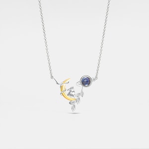 PERIMADE Bunny Moon Projection Collier • Photo personnalisée à l'intérieur du pendentif • Bijoux souvenir en argent sterling • Cadeau tendance pour meilleur ami