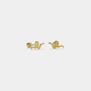 PERIMADE Small Snake Stud Earrings • Snake Screw Back Crawler Earrings • Sterling Silver Friendship Jewelry • Trendy Best Friend Gift