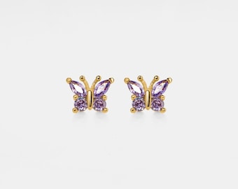 PERIMADE Amethyst Butterfly Earrings • Purple Crystal Stud Earrings • Sterling Silver Jewelry • Friendship Gift