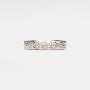 PERIMADE Daisy Blumen Ehering • Passender Stapel Eternity Ring • Sterling Silber Freundschaftsschmuck • Trendy Best Friend Geschenk