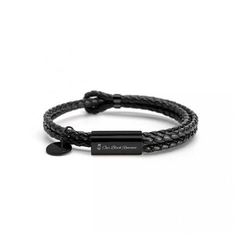 PERIMADE Custom Engraving Bracelet Personalized Friendship Jewelry Handmade Braided Rope Bracelet Couple Bracelet Matching Bracelet Black/Black-1pc