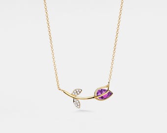 PERIMADE Amethyst Tulpe Halskette • Lila Kristall Blumen Anhänger • Sterling Silber Blumenschmuck • Geburtstagsgeschenk