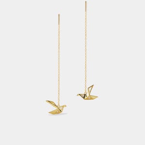 Pendientes de grulla de origami PERIMADE • Elegantes pendientes japoneses Orizuru • Joyería de la amistad en plata esterlina • Regalo moderno para mejor amigo
