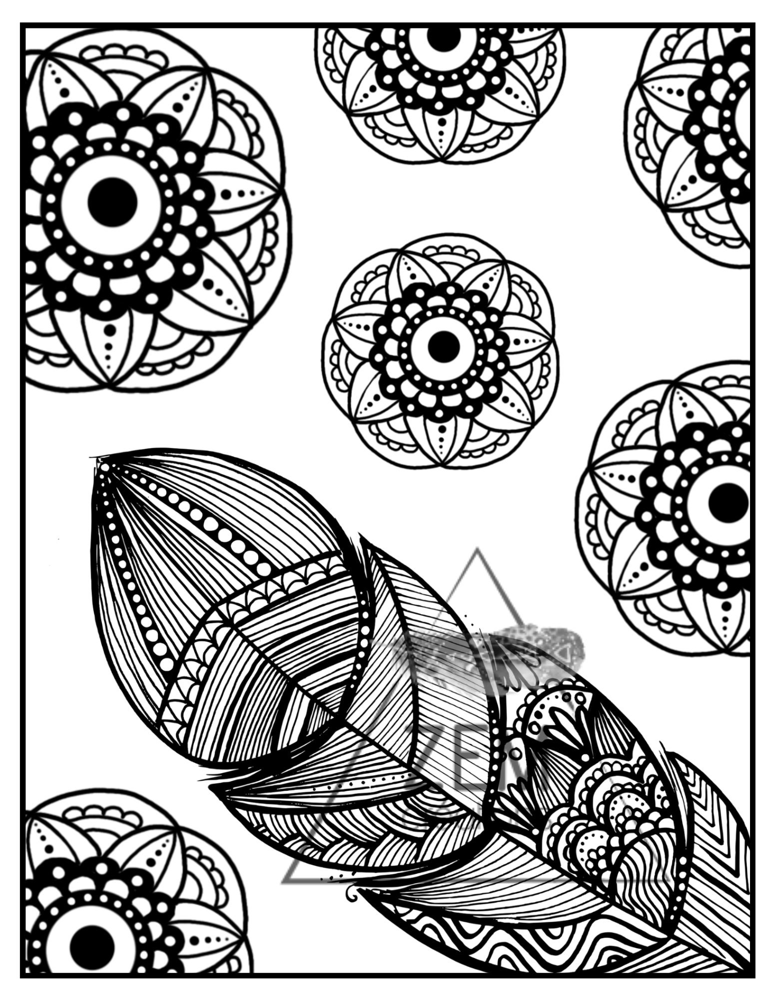 Coloriage D'une Plume Mandala / Zentangle à Imprimer Etsy