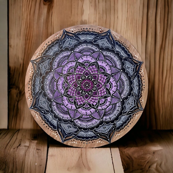Mandala painting on wood to hang or place