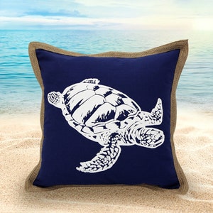 Pillow Case, Nautical Throw Pillow Cover, Beach Pillow Cover for Couch or Bed, Pillow Covers 3D Sea Turtle, Sea Horse, Shell image 1