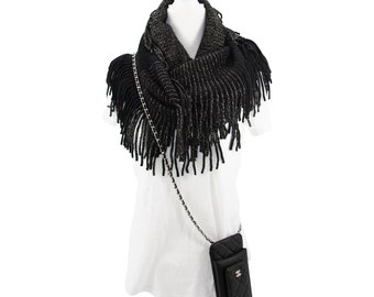 Scarves - Women's Scarves - Knit Infinity Scarf with Fringe - Women Woolen Warm Scarf - Circle Loop Scarve - Lightweight Women's Scarfs