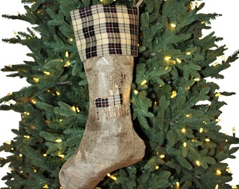 Stockings - Buffalo Plaid Stockings - Christmas Stocking - Cotton & Polyester Handmade Stocking - Check Plaid Rustic Stockings for Christmas