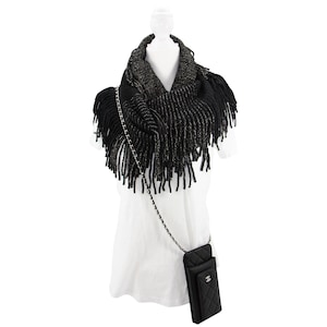 Scarves - Women&#39;s Scarves - Knit Infinity Scarf with Fringe - Women Cashmere like Warm Scarf - Circle Loop Scarve - Lightweight, black