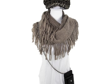 Scarves - Knit Infinity Scarf - Woolen Warm Scarf with Fringe - Circle Loop Scarve - Fashion Warm Scarf - Women Plaid Scarf for Women Dressy