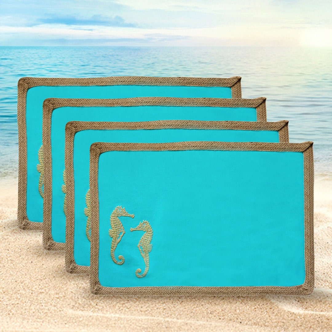 Nautical,3d Sea Horse Cotton Placemats Set of 4 Decorative Beach Themed