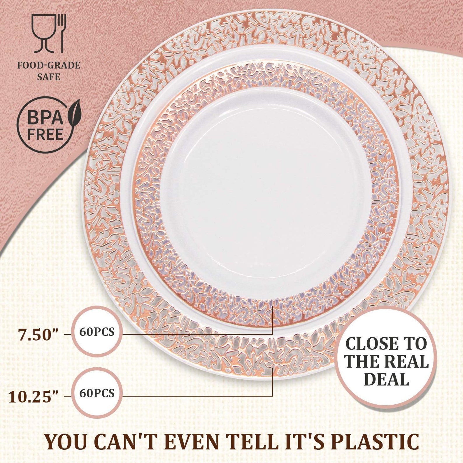 120 Pieces Rose Gold Lace Plastic Plates Class Up Any Etsy