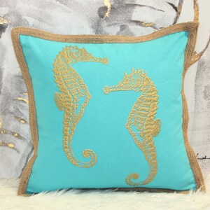 Pillow Case, Nautical Throw Pillow Cover, Beach Pillow Cover for Couch or Bed, Pillow Covers 3D Sea Turtle, Sea Horse, Shell image 5