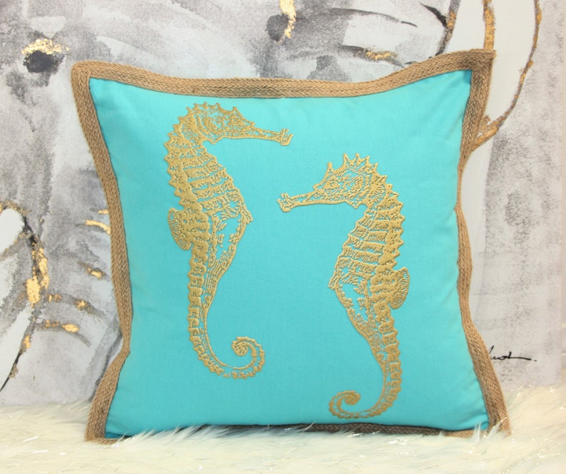 Pillow Case, Nautical Throw Pillow Cover, Beach Pillow Cover for Couch or Bed, Pillow Covers 3D Sea Turtle, Sea Horse, Shell image 5