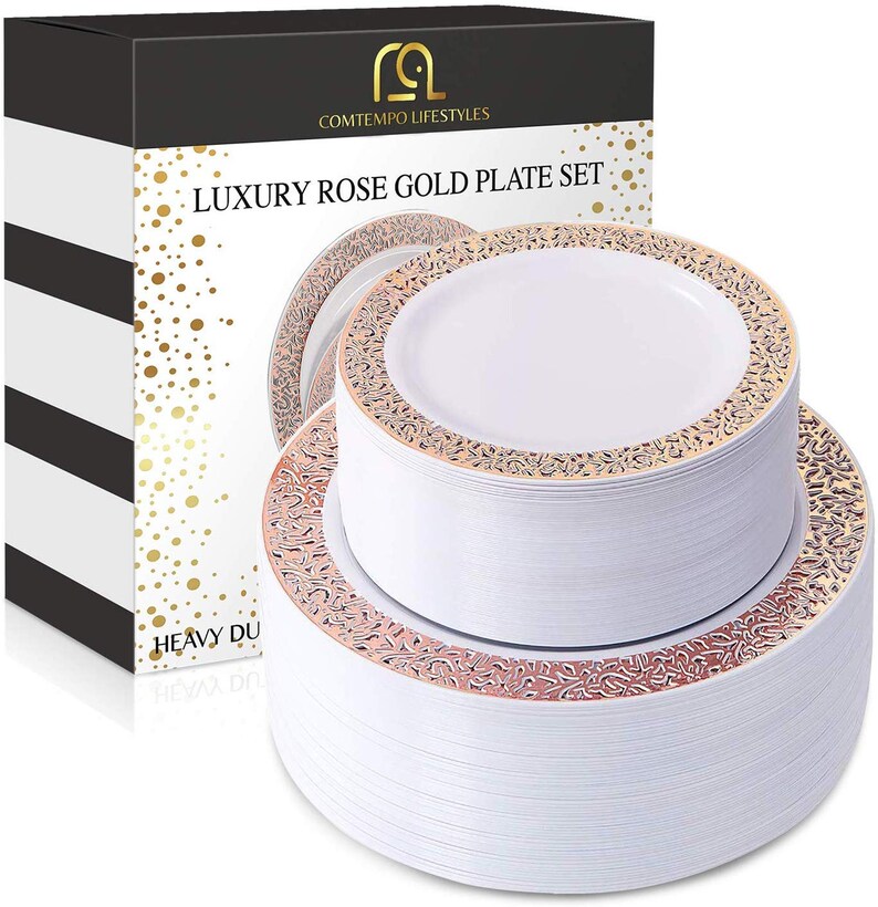 120 Pieces Rose Gold Lace Plastic Plates Class Up Any Etsy